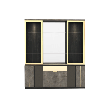 ตู้โชว์กระจก WISDOM DESIGN FURNITURE รุ่น GW-201 200 ซม. สีแอชเกรย์/บราวน์มาร์เบิ้ล_1